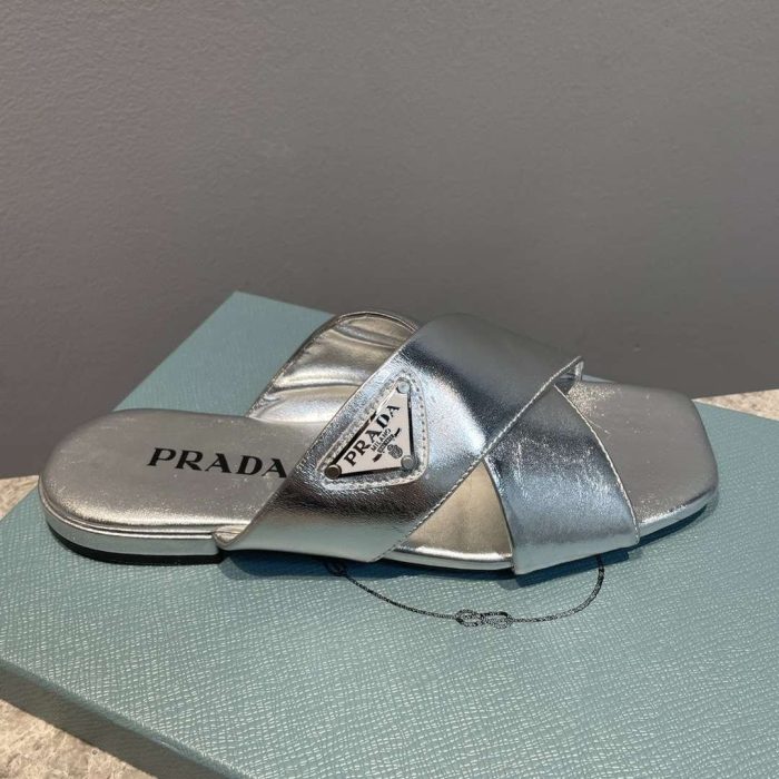 Prada 女士十字带拖鞋 银色