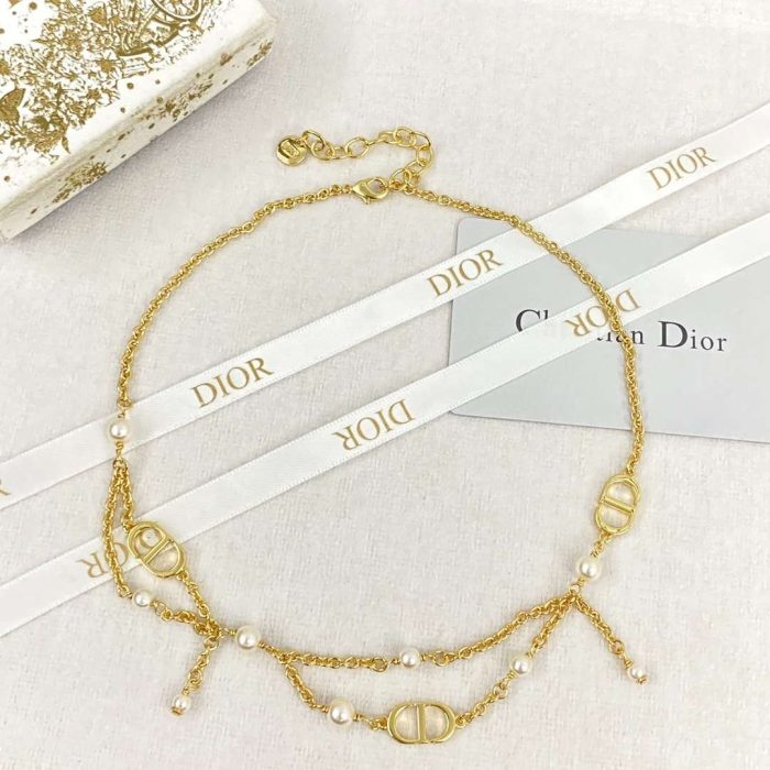 Dior CD 双层流苏珍珠项链 金色 女士