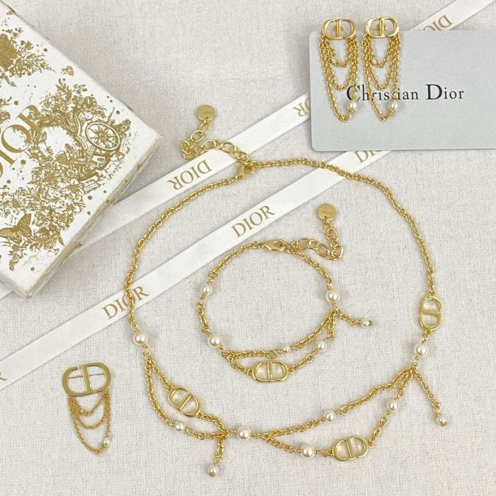 Dior CD 双层流苏珍珠项链 金色 女士