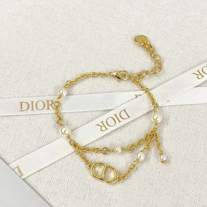 Dior CD 双流苏珍珠手链 女士金色