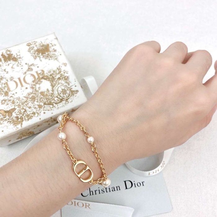 Dior CD 双流苏珍珠手链 女士金色