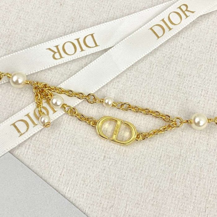 Dior CD 双流苏珍珠手链 女士金色