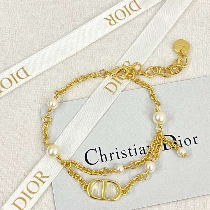 Dior CD 双流苏珍珠手链 女士金色