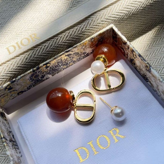 Dior 女士珍珠字母耳环 金色