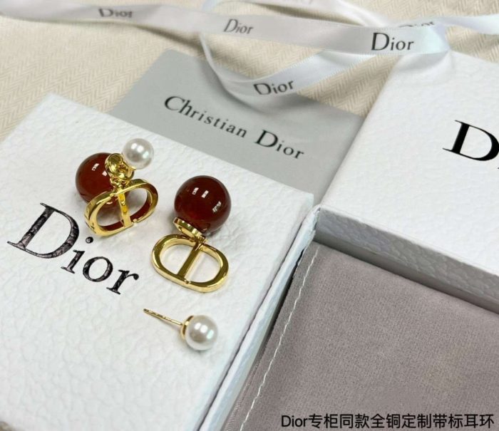 Dior 女士珍珠字母耳环 金色