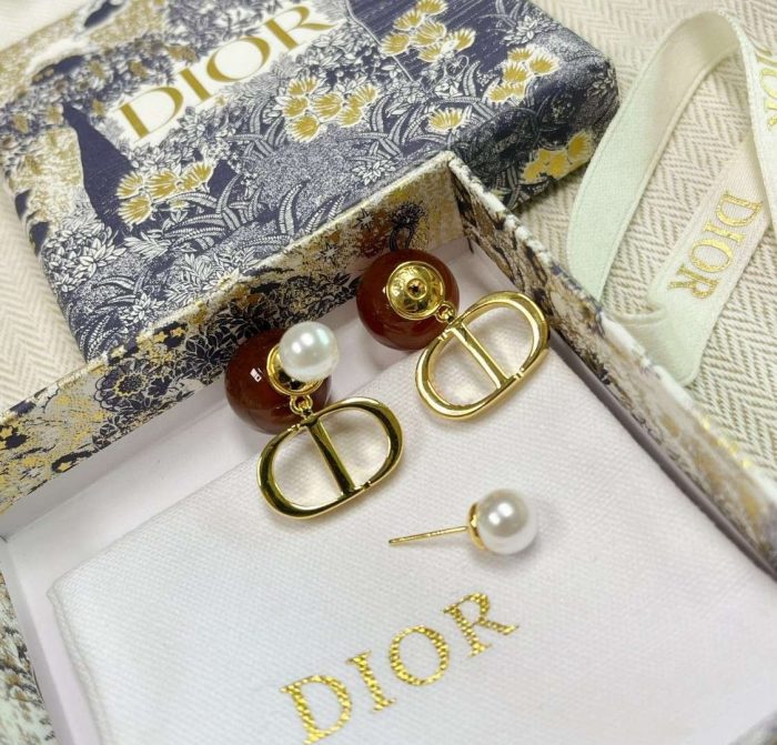 Dior 女士珍珠字母耳环 金色