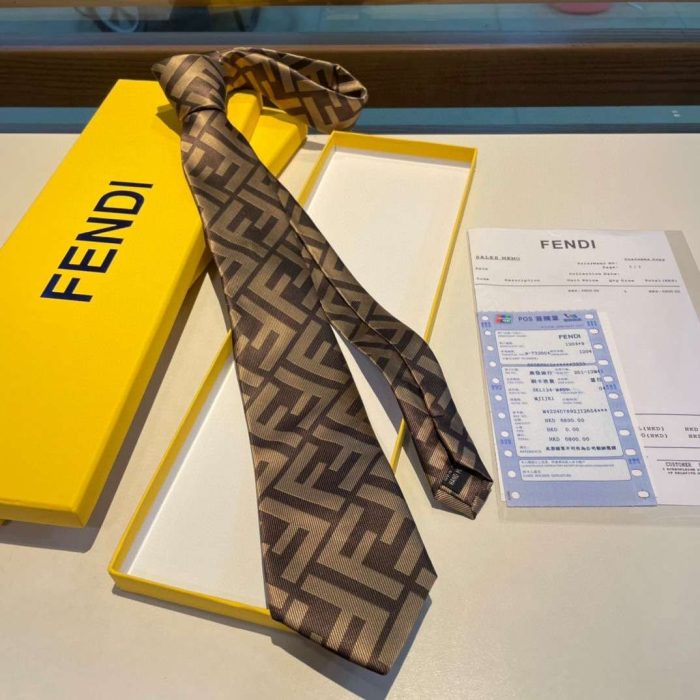 Fendi 男士领带 棕色真丝领带 FXC023A003F13D6