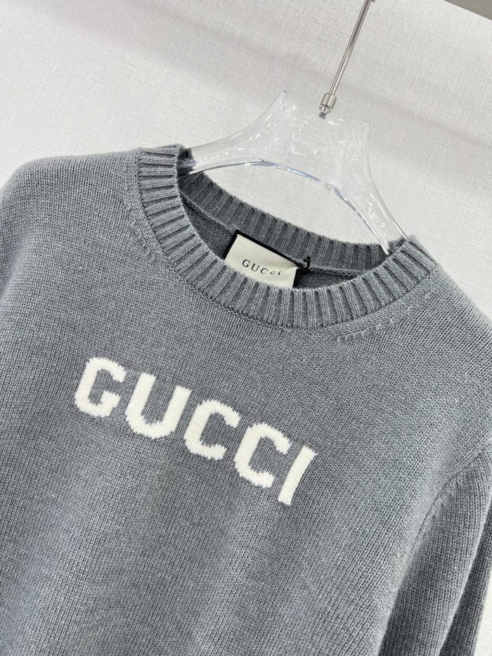 Gucci 女式拉绒羊毛圆领毛衣 灰色