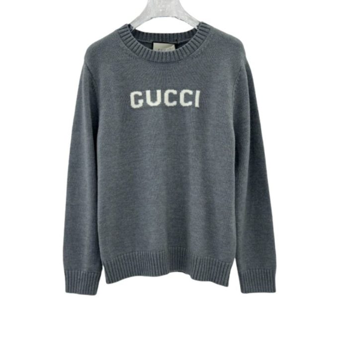 Gucci 女式拉绒羊毛圆领毛衣 灰色