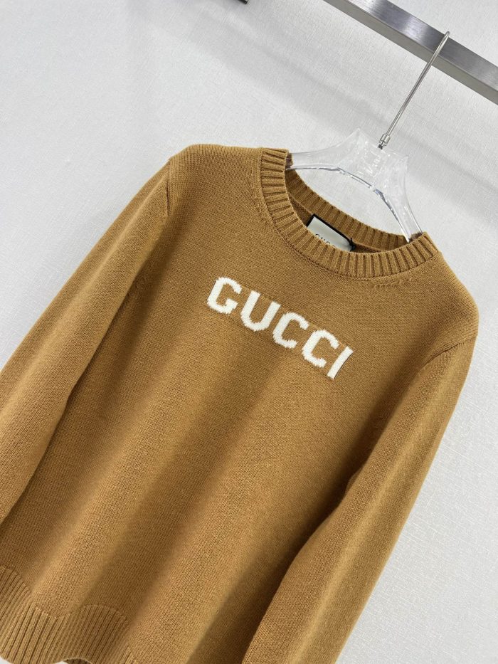 Gucci 女式拉绒羊毛圆领毛衣 棕色