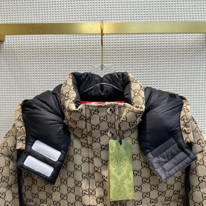 复刻古驰（Gucci） 女士棕色羽绒连帽夹克