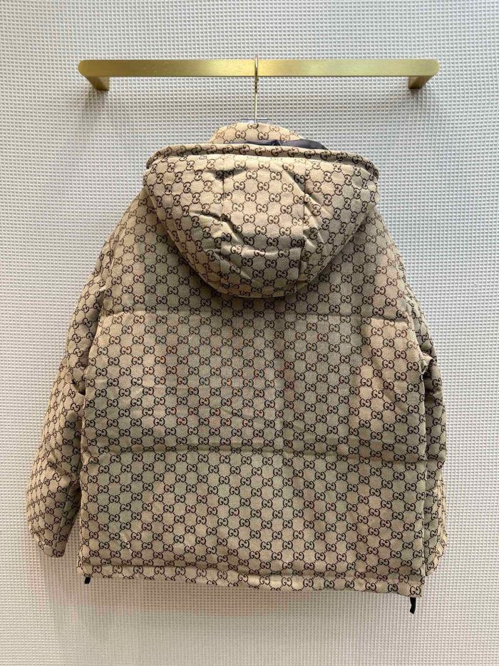 复刻古驰（Gucci） 女士棕色羽绒连帽夹克