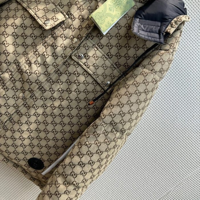 复刻古驰（Gucci） 女士棕色羽绒连帽夹克