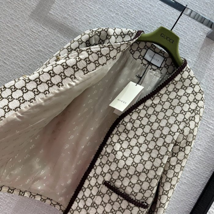 Gucci 女式 Gg 花呢夹克米色