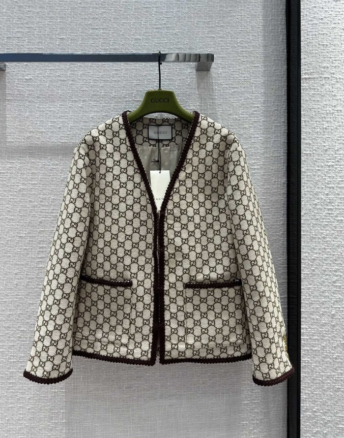 Gucci 女式 Gg 花呢夹克米色