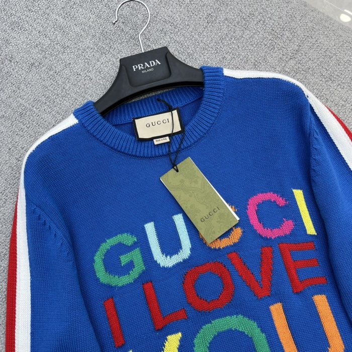 Gucci 女式嵌花羊毛毛衣 蓝色