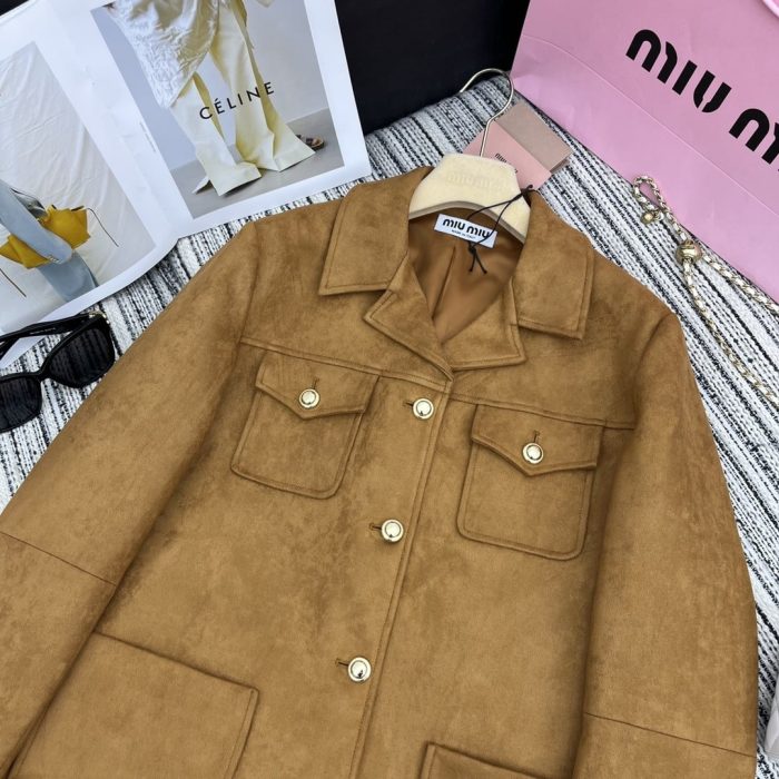 Miu Miu 女式短款束腰夹克 棕色
