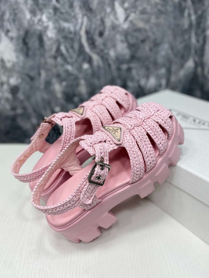 Prada Monolith 女式钩编笼式凉鞋粉色