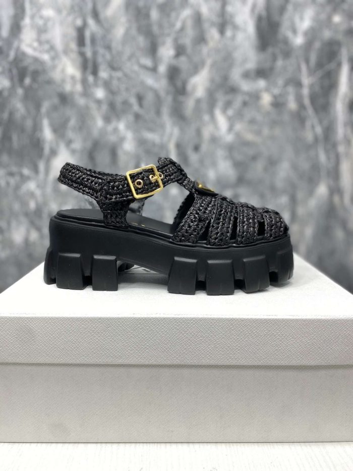 Prada Monolith 女式钩编笼式凉鞋黑色