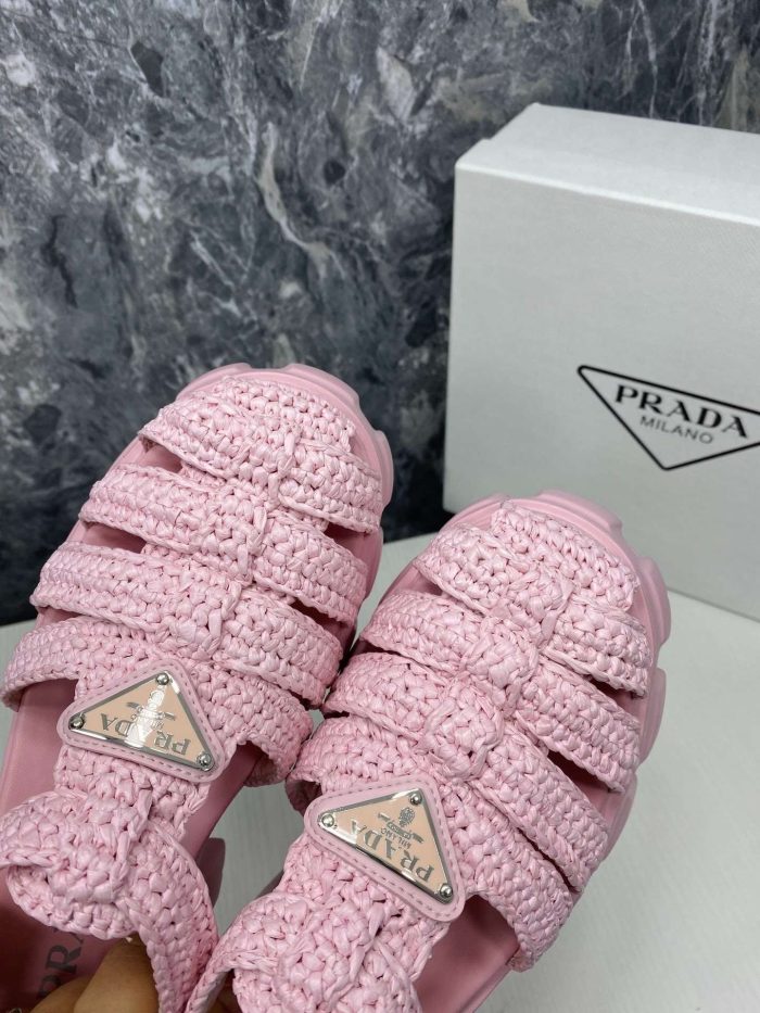 Prada Monolith 女式钩编笼式凉鞋粉色
