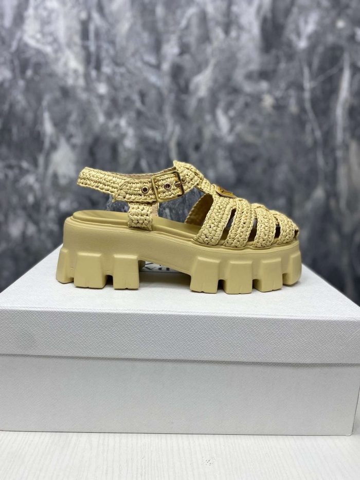 Prada Monolith 女式钩针编织凉鞋黄色