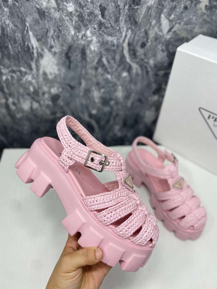 Prada Monolith 女式钩编笼式凉鞋粉色