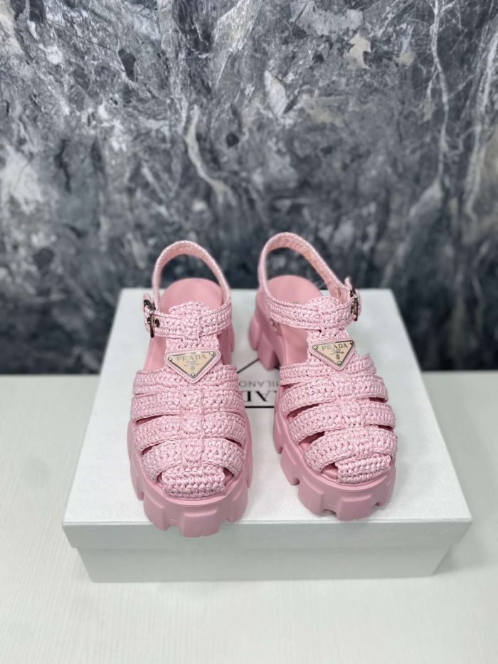 Prada Monolith 女式钩编笼式凉鞋粉色
