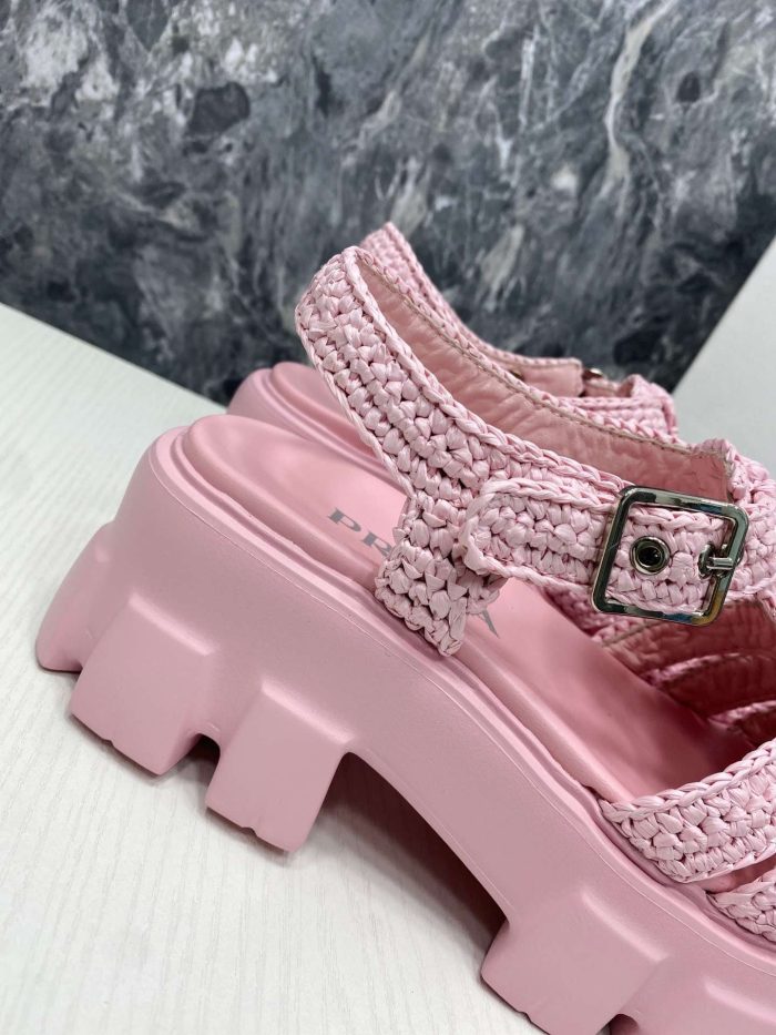 Prada Monolith 女式钩编笼式凉鞋粉色