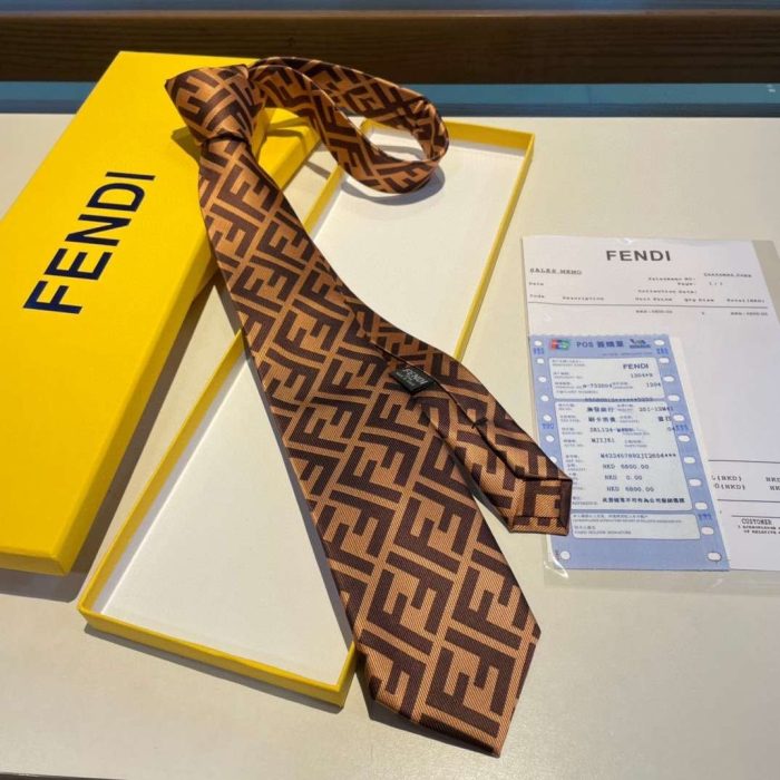 Fendi 男士领带 棕色真丝领带