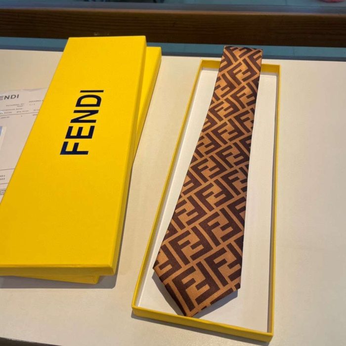 Fendi 男士领带 棕色真丝领带