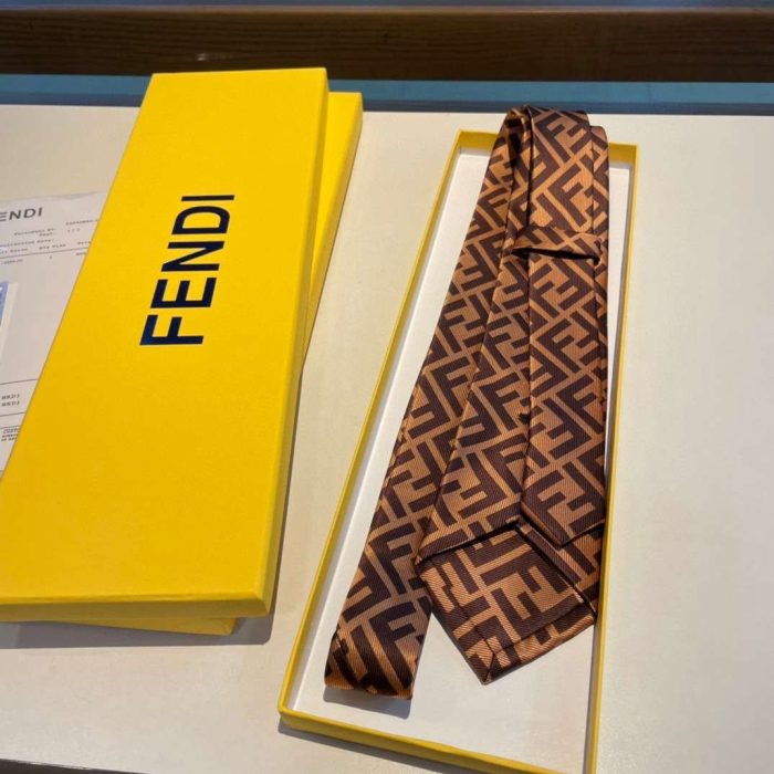 Fendi 男士领带 棕色真丝领带