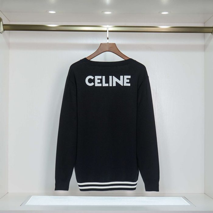 Celine 男士 V 领开衫毛衣黑色