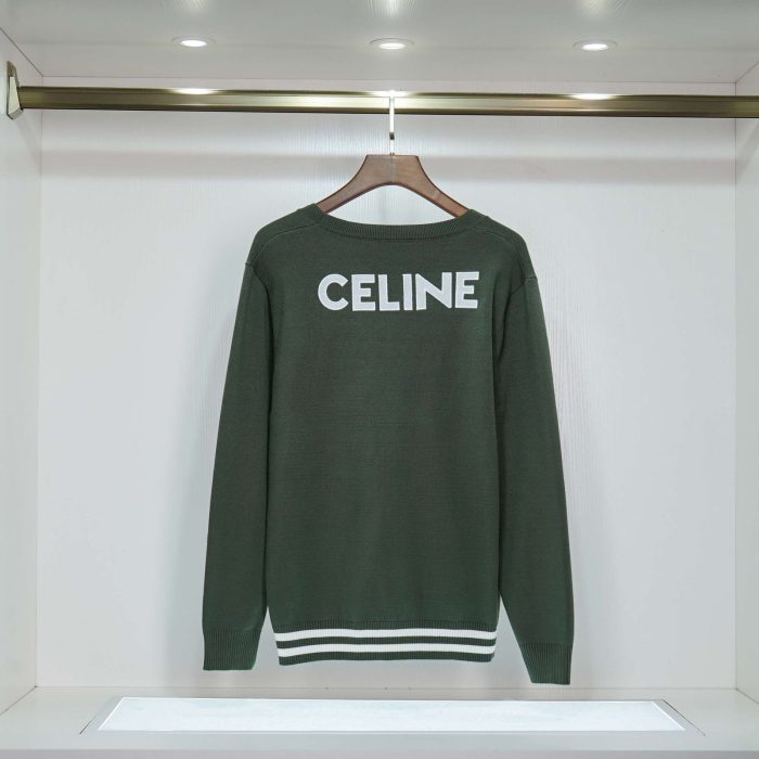 Celine 男士 V 领开衫毛衣 绿色 卡其色