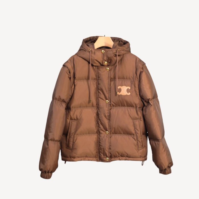 CELINE 女式冬季两穿连帽羽绒服 棕色