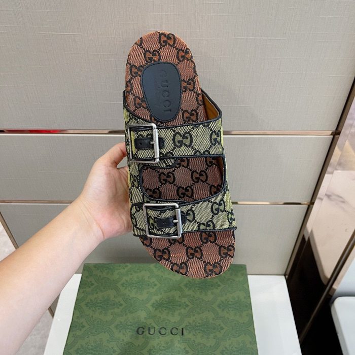 Gucci 女式带带凉拖鞋 橙色和绿色 658020 2HK60