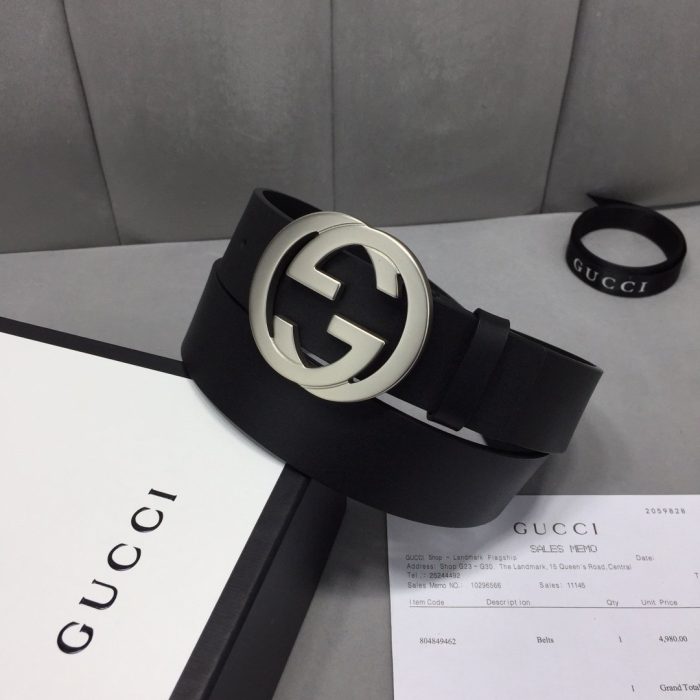 Gucci 女士腰带，带互扣 G 扣黑色，女士腰带 368186 BGH0N 1000