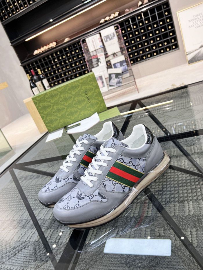 Gucci x Adidas 男士 GG 男士灰色织带运动鞋