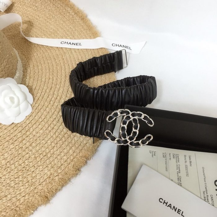 Chanel 双 C 扣黑色银色金属和水钻女士腰带