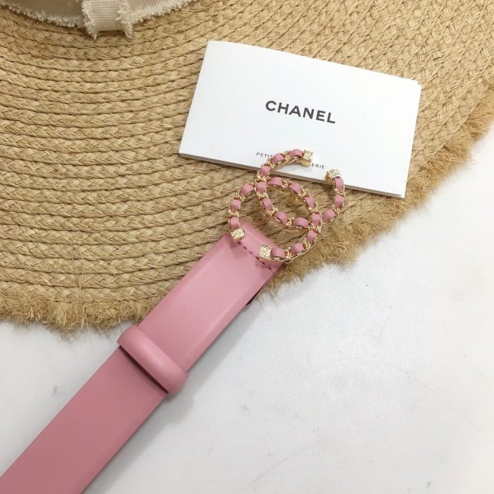 Chanel 双 C 扣腰带 粉色与金色混合粉色五金女士腰带