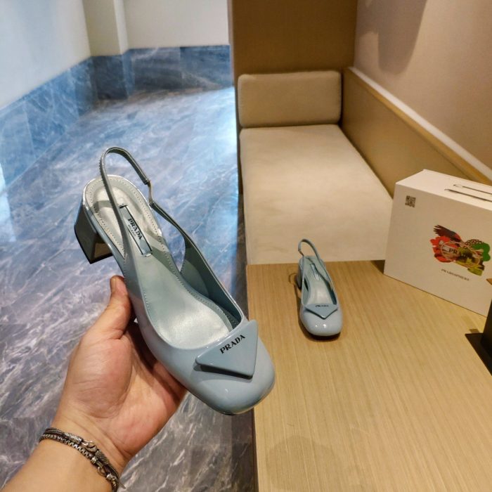 Prada 女式专利露跟高跟鞋 蓝色 1.8 英寸/45 毫米 PRD