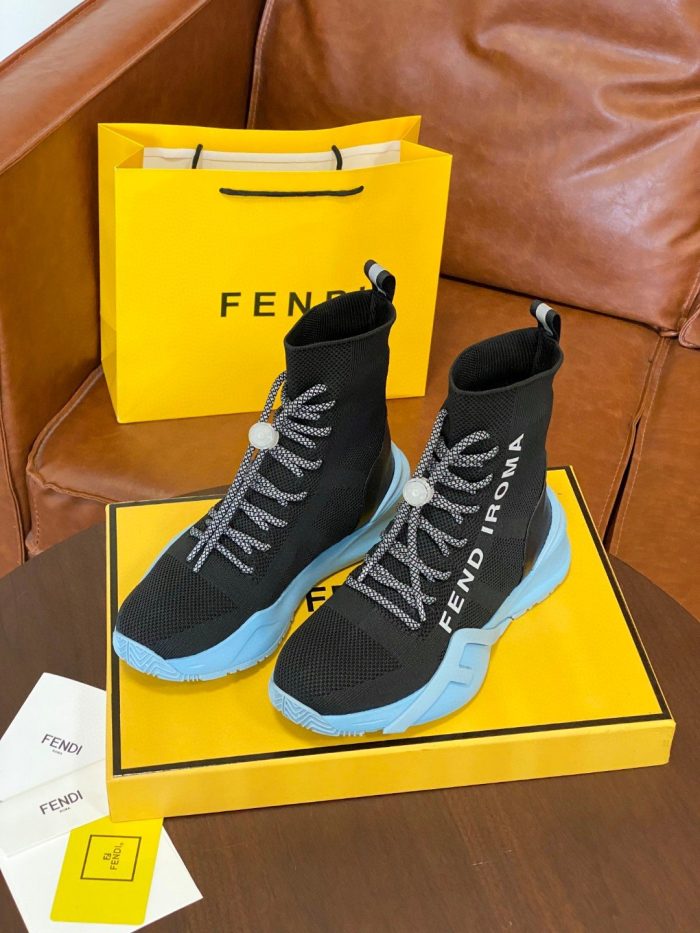 Fendi 女式高帮运动鞋黑蓝色