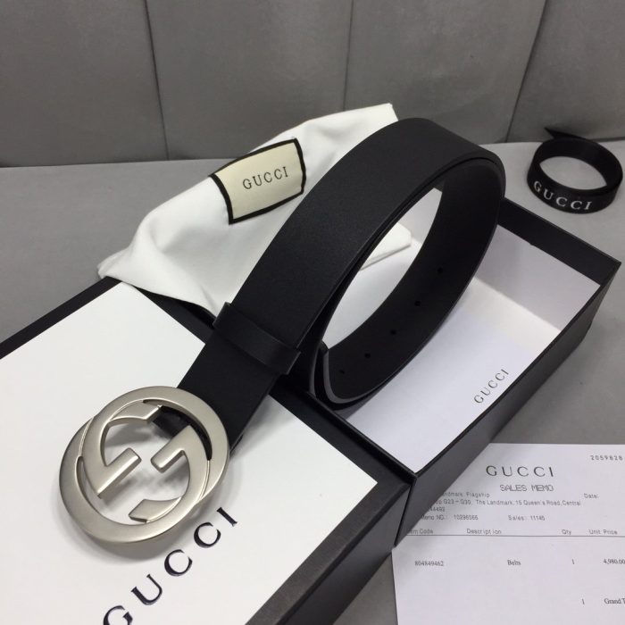 Gucci 女士腰带，带互扣 G 扣黑色，女士腰带 368186 BGH0N 1000