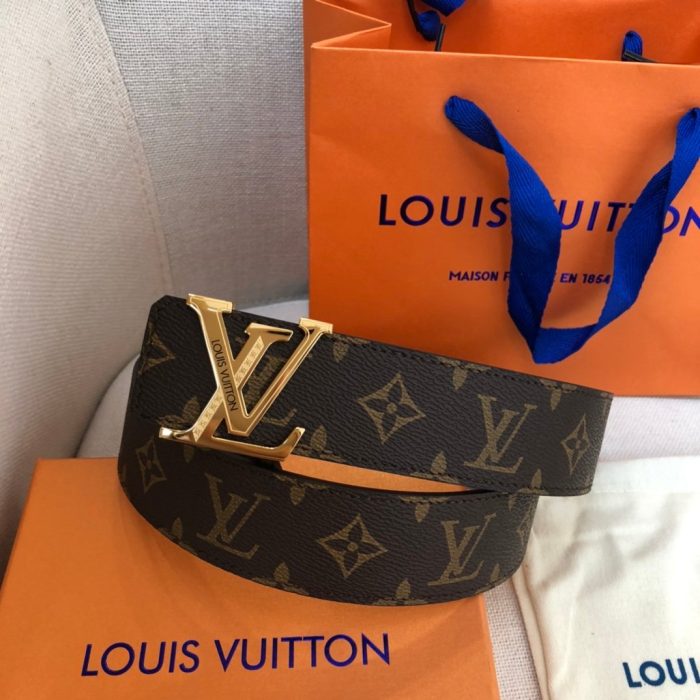 高仿Louis Vuitton 首字母 LV 腰带 Monogram 帆布金色金属配件，LV 女士腰带