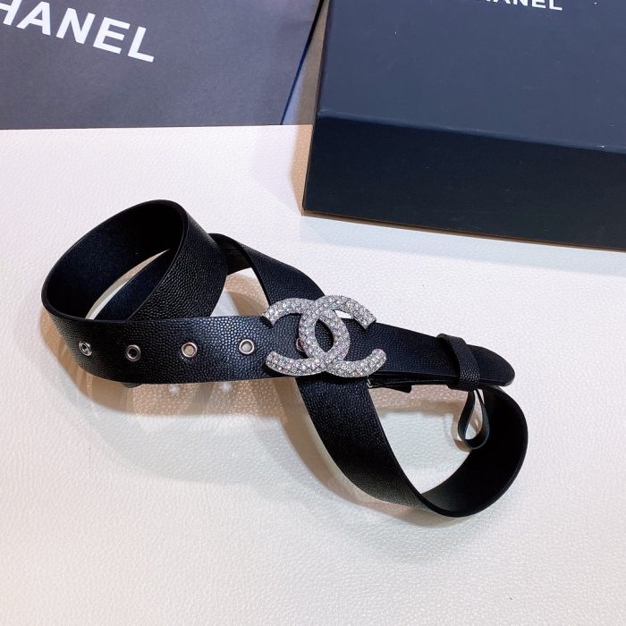 Chanel 串珠带扣黑色银色五金女士腰带