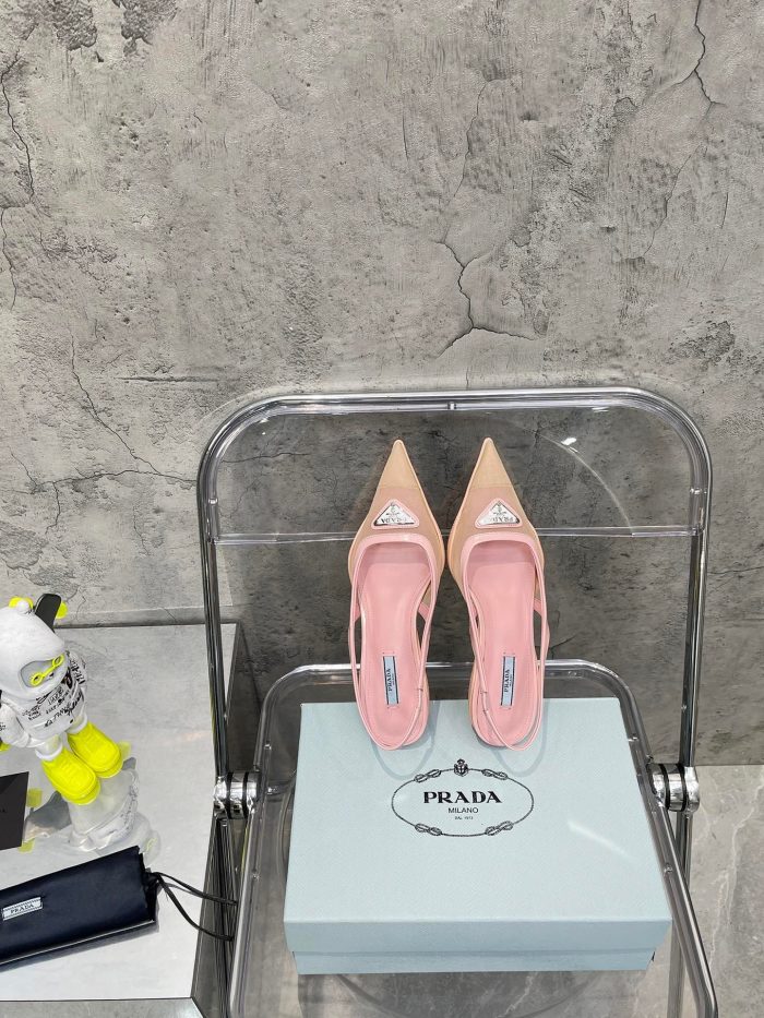 Prada 女士粉色网布露跟高跟鞋 PRD