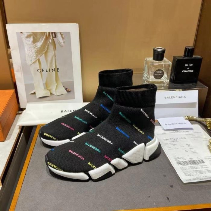 Balenciaga Speed 2.0 女式通体徽标再生针织运动鞋黑色