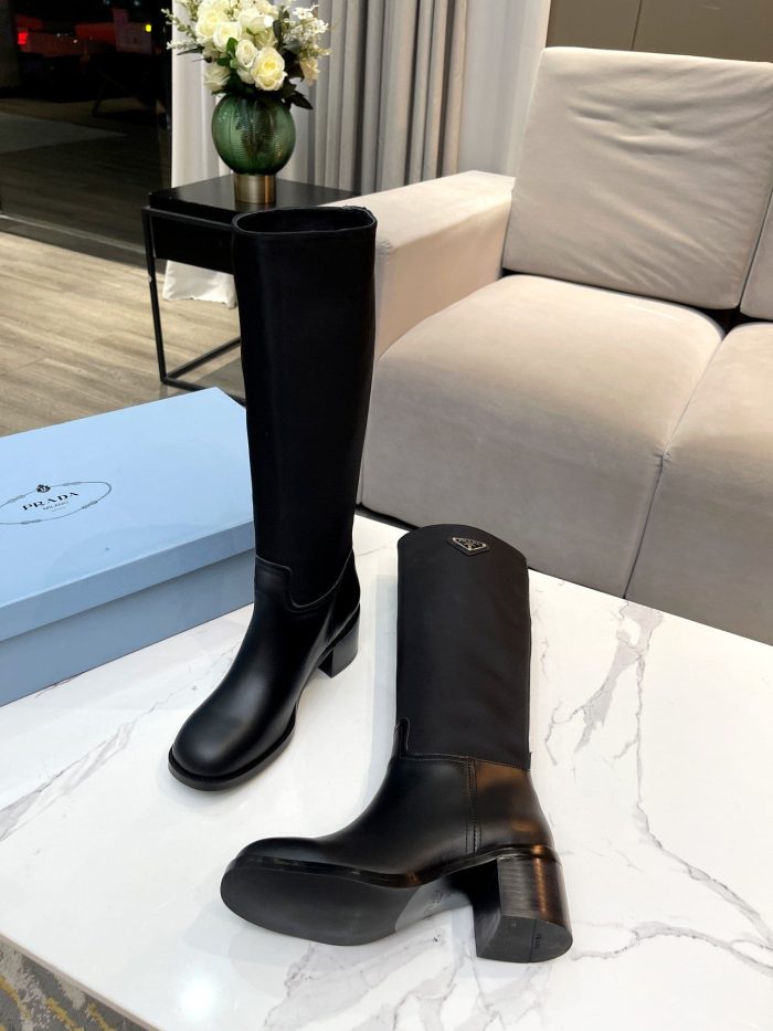 Prada 女式拉丝尼龙靴黑色 2.2 英寸/55 毫米 PRD 1W411M_3LFU_F0002_F_055