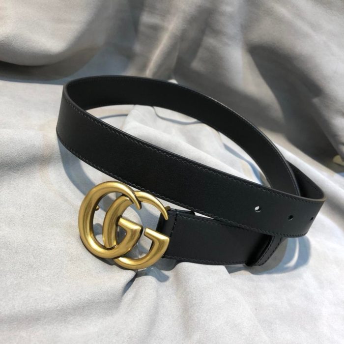 Gucci 双 G 带扣腰带黑色 GG，女士腰带 409417 AP00T 1000