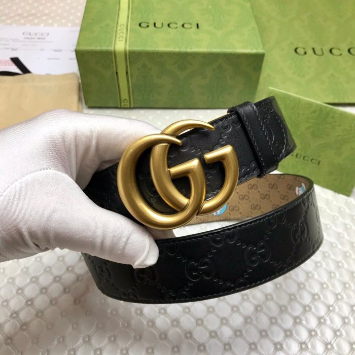 Gucci 签名双 G 扣 Doreamon 黑色女士腰带，女士腰带