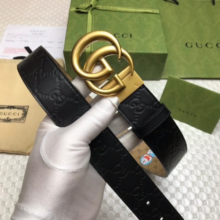 Gucci 签名双 G 扣 Doreamon 黑色女士腰带，女士腰带